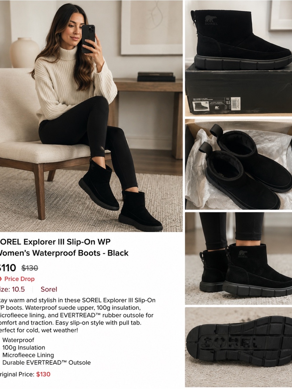 Sorel Black Suede Ankle Boot